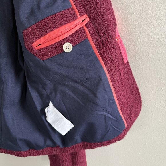 J. Crew Womens Tweed Peplum Blazer Jacket Sz 4 Cotton Preppy Pink Academia - Picture 5 of 11